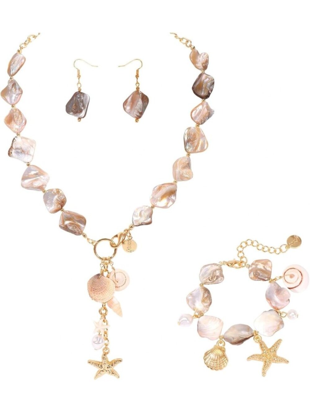 Seashell Choker Necklace & Earrings Jewelry Set with Freshwater Pearls
